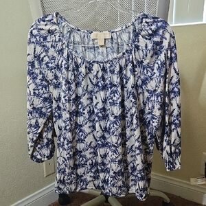 Michael Kors Relaxed Blue and White 3/4 Sleeve Blouse